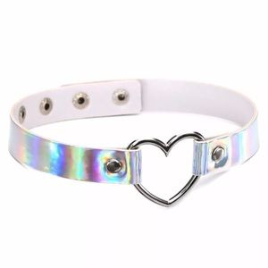 Silver Hologram Heart Ring Choker Collar